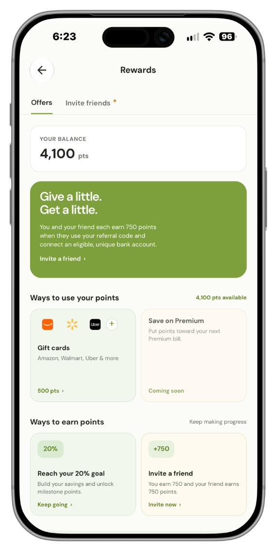 Grove rewards — earn points for hitting your budget goals