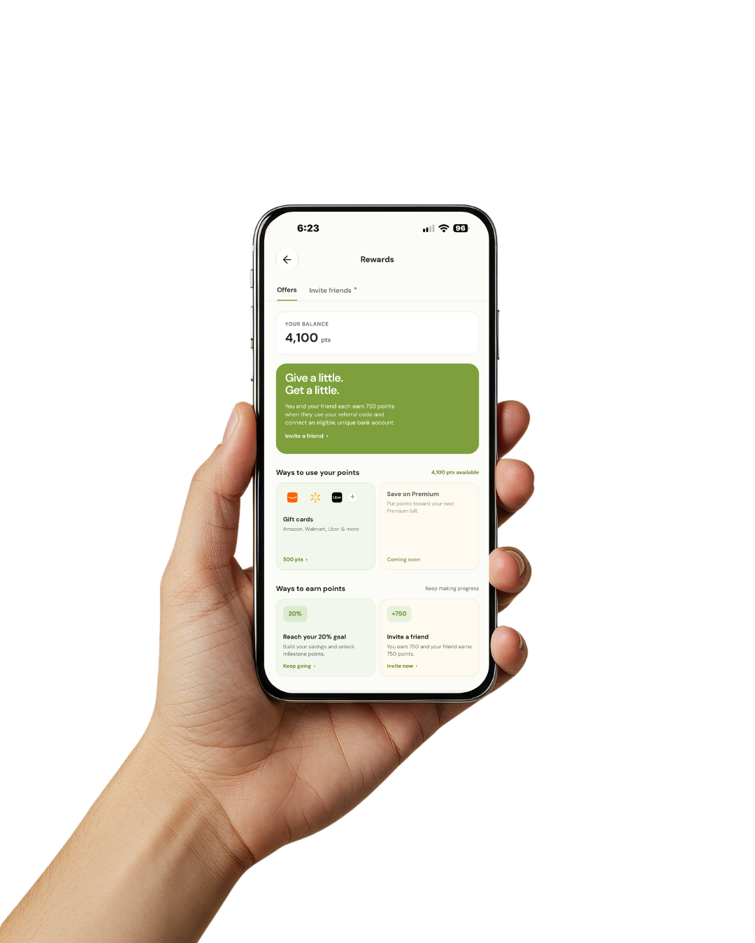 Grove Rewards screen shown on a phone held in hand