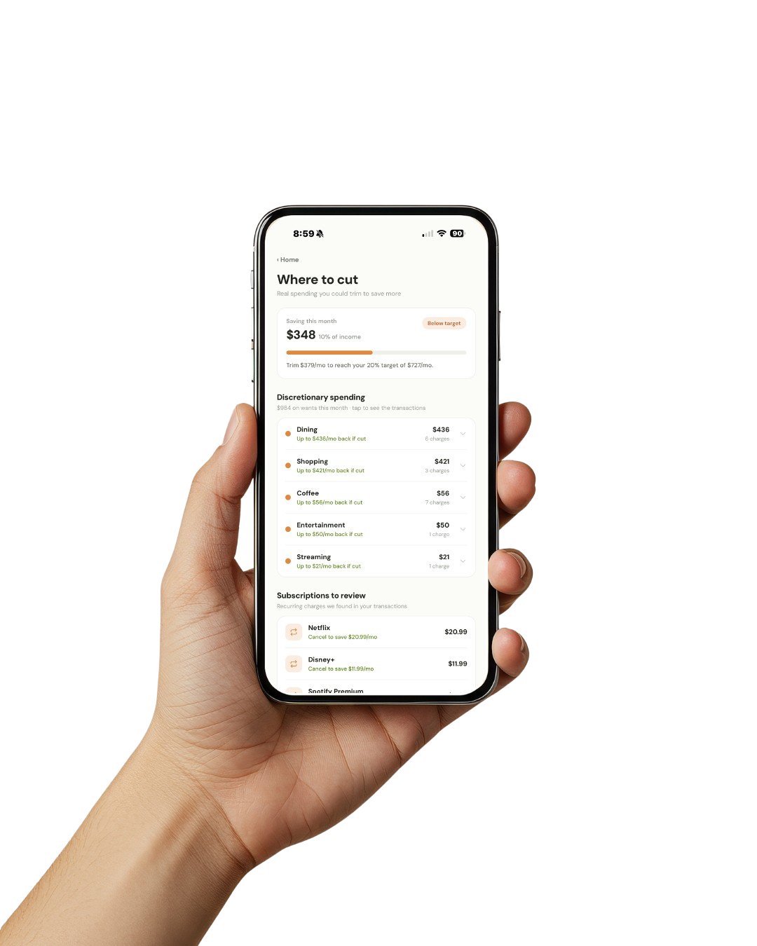Grove Cuts screen shown on a phone held in hand