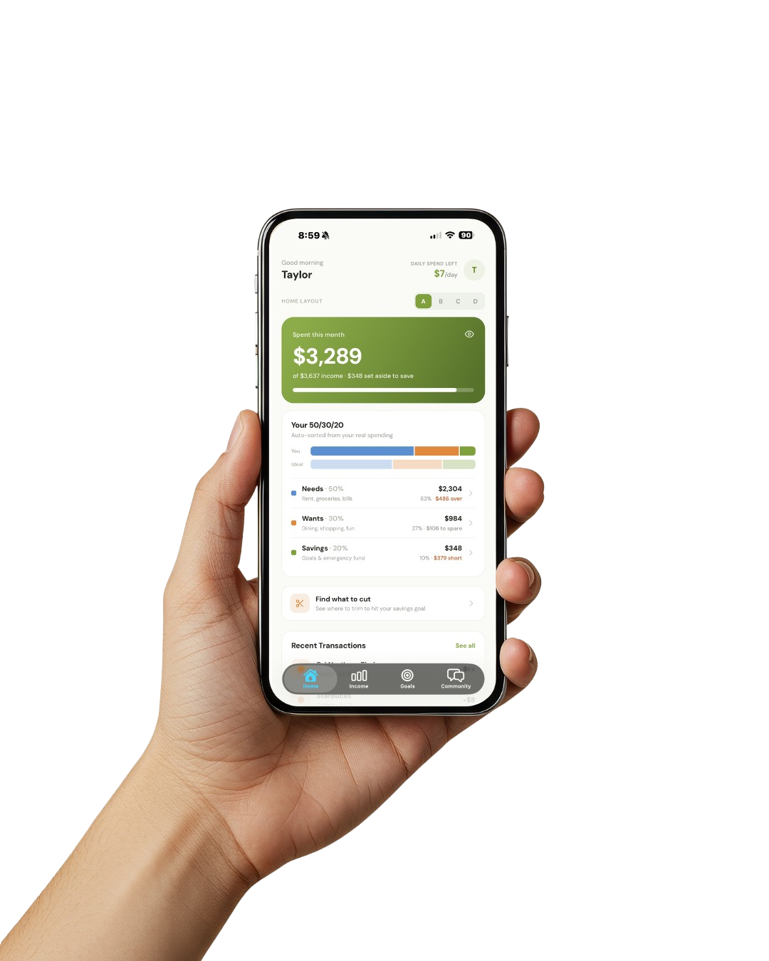 Grove Income screen shown on a phone held in hand